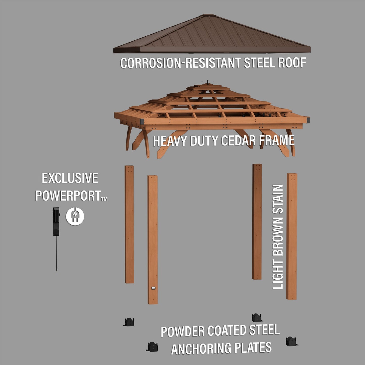Backyard Discovery 10 x 10 Barrington Brown Gazebo with Hardtop Roof